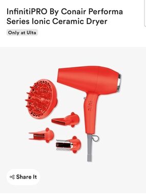 InfinitiPRO by Conair Red Ionic Ceramic Hair Dryer with 5 Styling Attachments